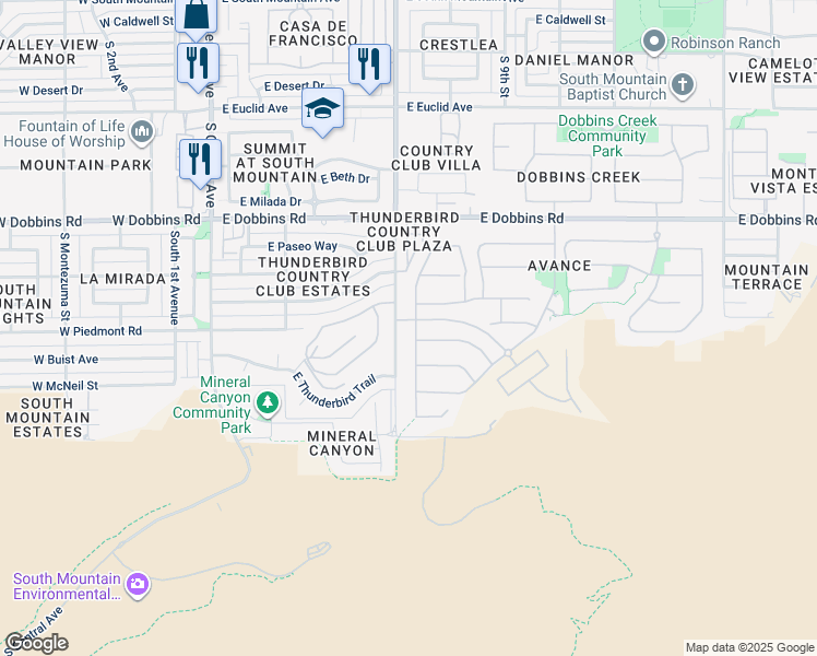 map of restaurants, bars, coffee shops, grocery stores, and more near 712 East Buist Avenue in Phoenix