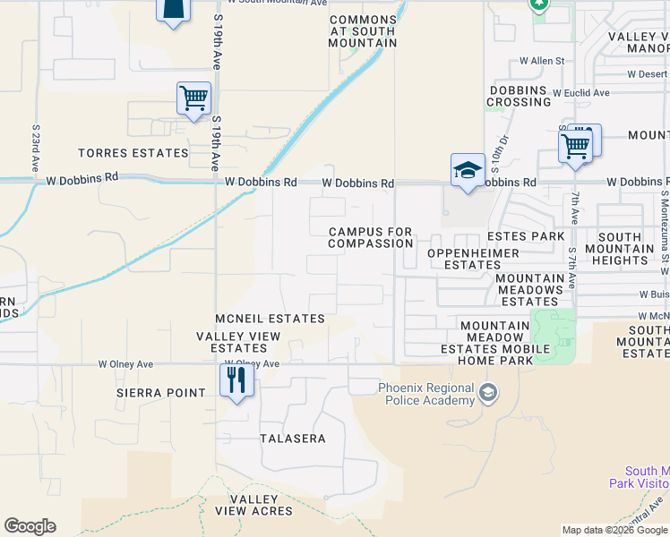 map of restaurants, bars, coffee shops, grocery stores, and more near 1633 West Monte Way in Phoenix