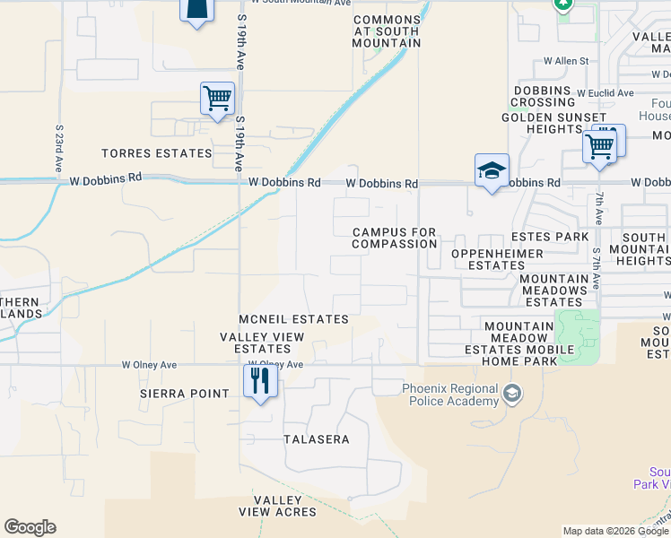 map of restaurants, bars, coffee shops, grocery stores, and more near 9455 South 18th Avenue in Phoenix