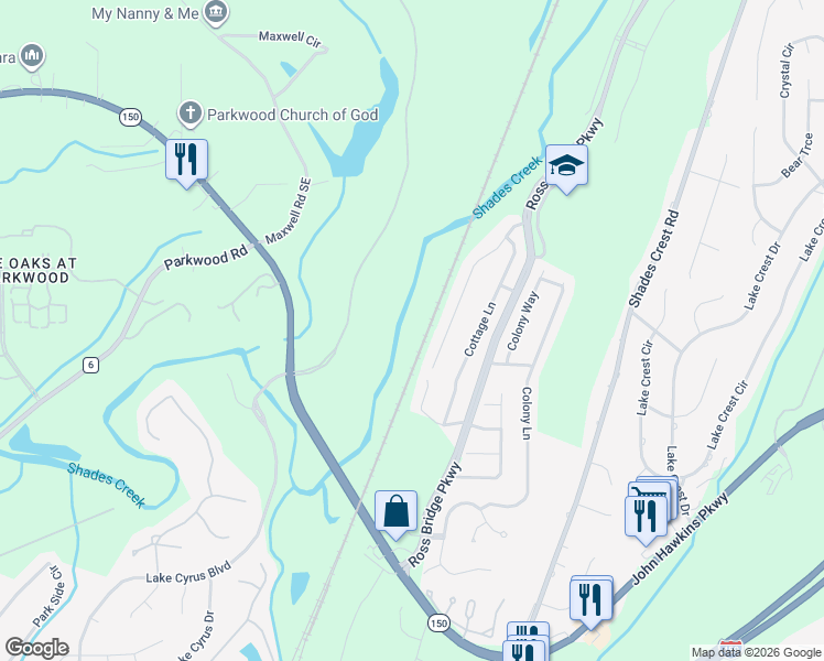 map of restaurants, bars, coffee shops, grocery stores, and more near 2091 Alabama 150 in Bessemer