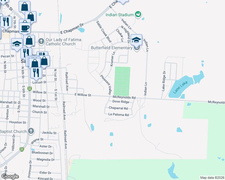 map of restaurants, bars, coffee shops, grocery stores, and more near 11 Pleasant Valley in Sanger