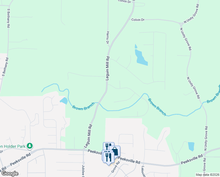 map of restaurants, bars, coffee shops, grocery stores, and more near 320 Leguin Mill Road in Locust Grove