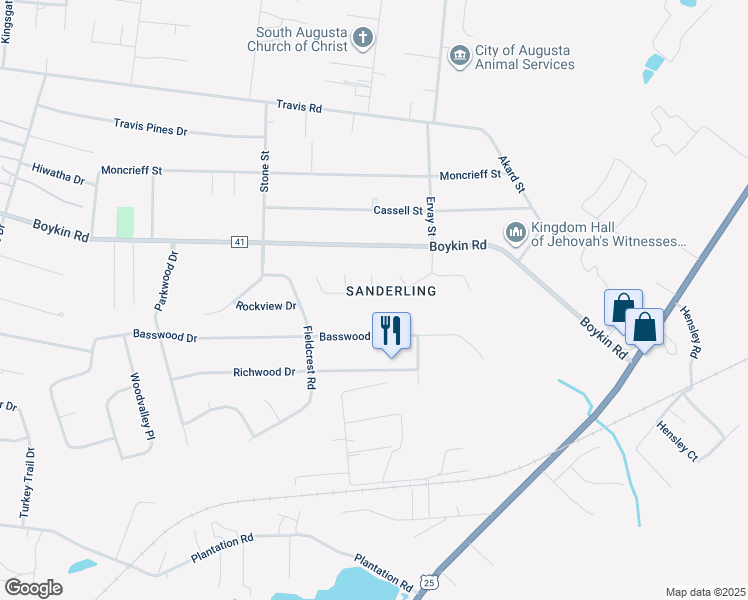 map of restaurants, bars, coffee shops, grocery stores, and more near 4326 Sanderling Drive in Augusta