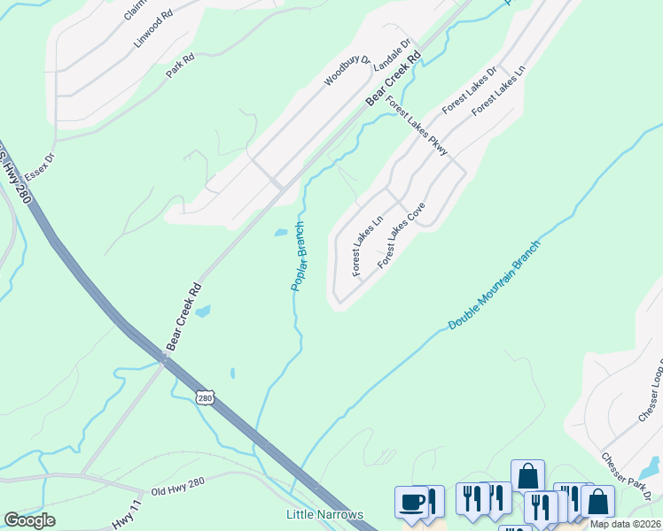 map of restaurants, bars, coffee shops, grocery stores, and more near 756 Forest Lakes Drive in Sterrett