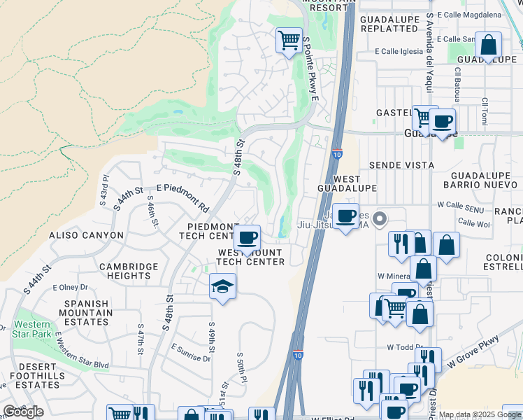 map of restaurants, bars, coffee shops, grocery stores, and more near 9605 South 50th Street in Phoenix