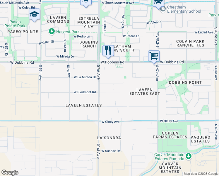 map of restaurants, bars, coffee shops, grocery stores, and more near 4934 West Piedmont Drive in Maricopa County