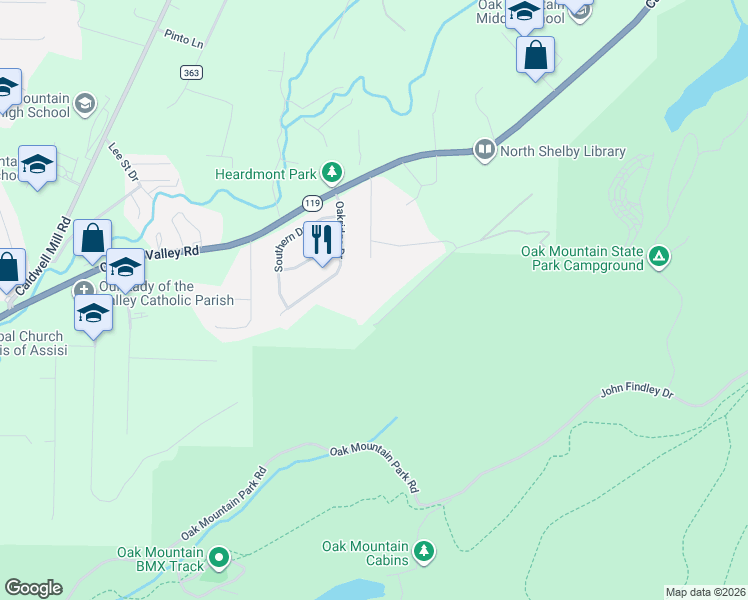map of restaurants, bars, coffee shops, grocery stores, and more near 124 Spring Road in Birmingham