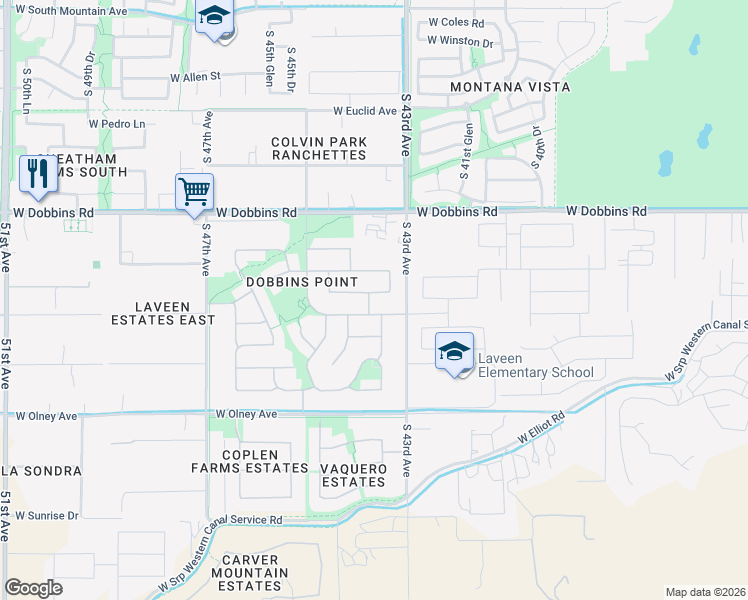 map of restaurants, bars, coffee shops, grocery stores, and more near 4317 West Monte Way in Phoenix