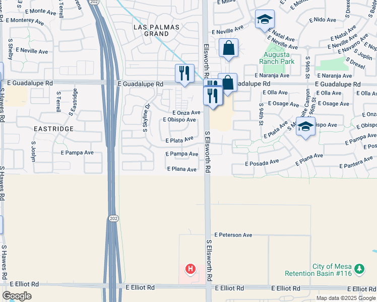 map of restaurants, bars, coffee shops, grocery stores, and more near 9116 East Pampa Avenue in Mesa