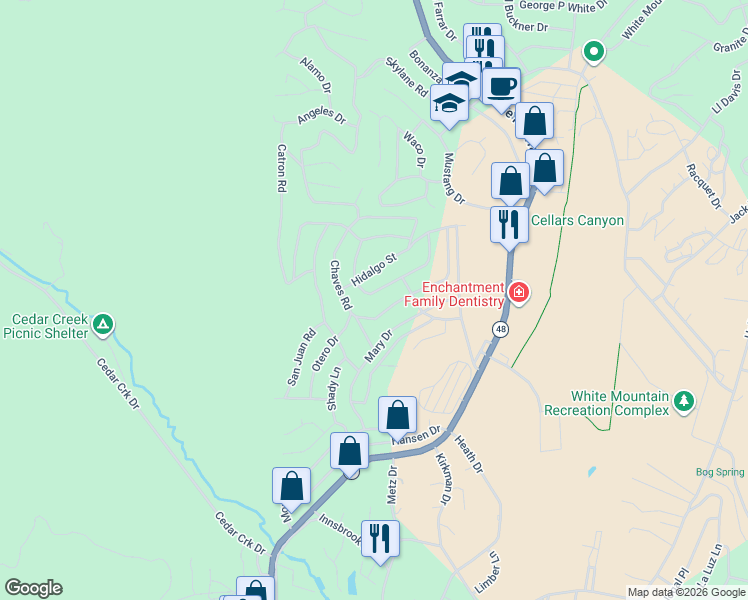 map of restaurants, bars, coffee shops, grocery stores, and more near 108 Socorro Circle in Ruidoso