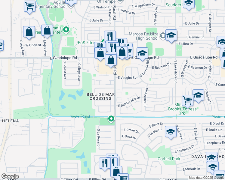 map of restaurants, bars, coffee shops, grocery stores, and more near 811 East Carmen Street in Tempe