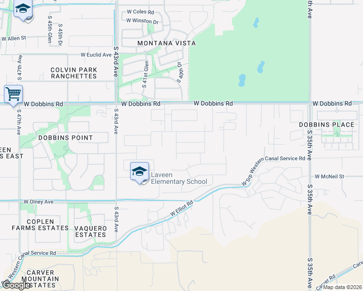 map of restaurants, bars, coffee shops, grocery stores, and more near 4009 West Hayduk Road in Phoenix