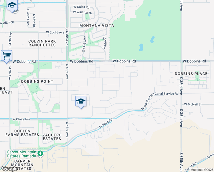 map of restaurants, bars, coffee shops, grocery stores, and more near 4009 West Hayduk Road in Phoenix