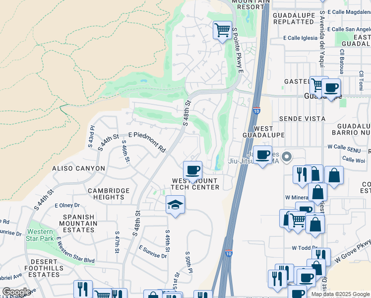 map of restaurants, bars, coffee shops, grocery stores, and more near 9605 South 48th Street in Phoenix