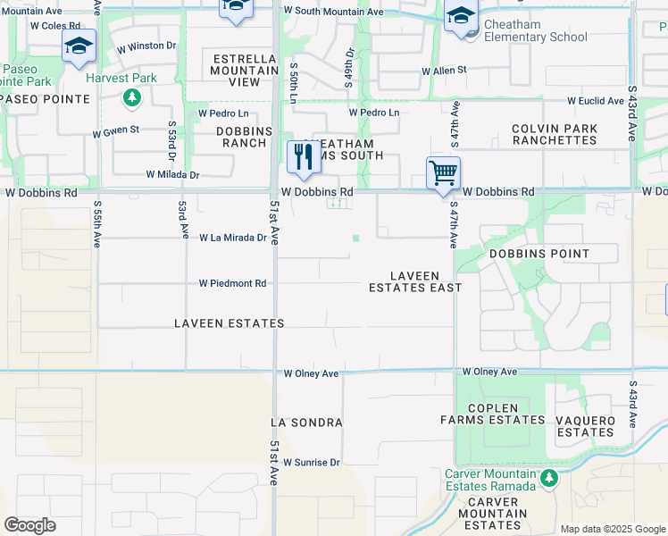 map of restaurants, bars, coffee shops, grocery stores, and more near 4934 West Piedmont Drive in Maricopa County