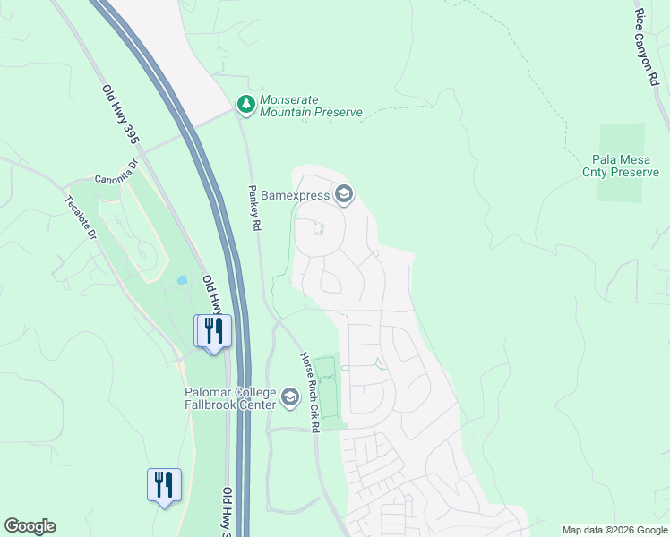 map of restaurants, bars, coffee shops, grocery stores, and more near 35887 Esperia Way in Fallbrook
