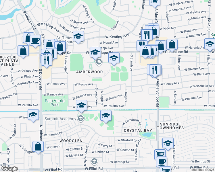 map of restaurants, bars, coffee shops, grocery stores, and more near 1550 West Pampa Avenue in Mesa