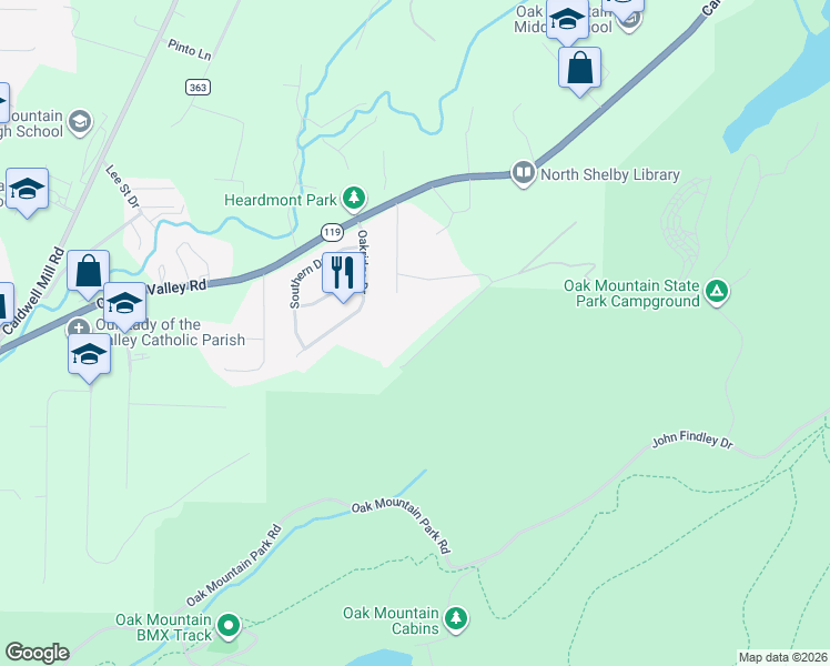 map of restaurants, bars, coffee shops, grocery stores, and more near 124 Spring Road in Birmingham