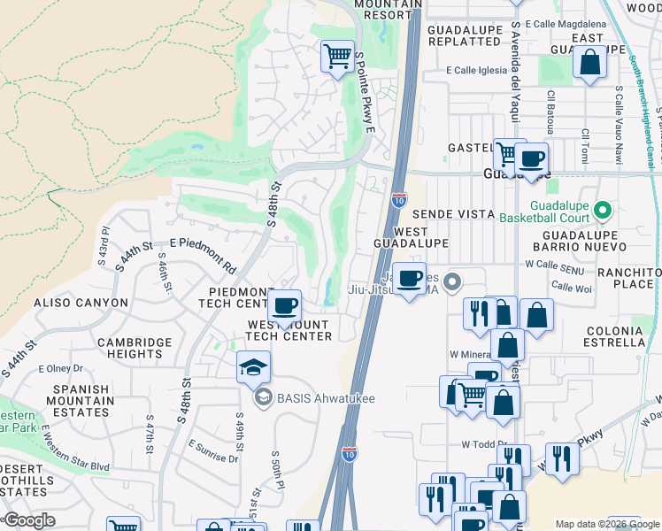 map of restaurants, bars, coffee shops, grocery stores, and more near 9605 South 51st Street in Phoenix