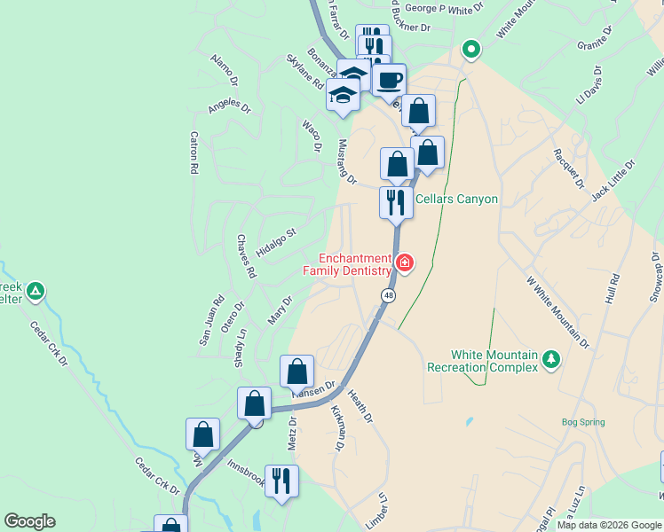 map of restaurants, bars, coffee shops, grocery stores, and more near 505 Mary Drive in Ruidoso