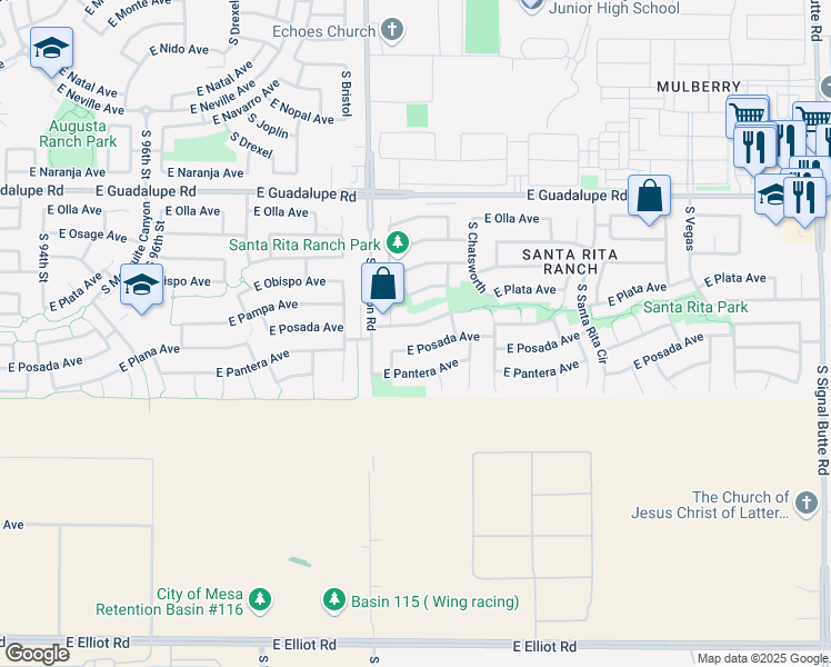 map of restaurants, bars, coffee shops, grocery stores, and more near 10063 East Pampa Avenue in Mesa