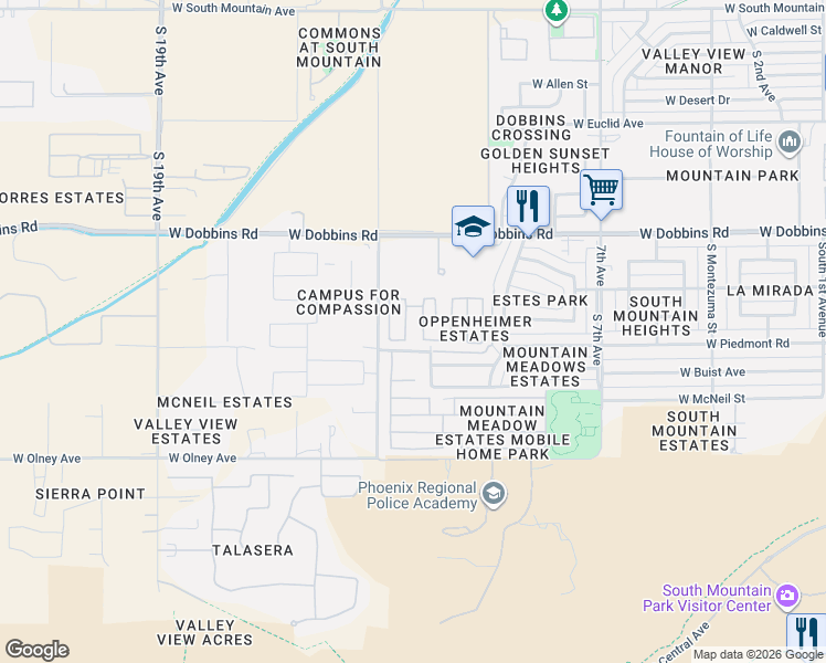 map of restaurants, bars, coffee shops, grocery stores, and more near 9432 South 12th Avenue in Phoenix