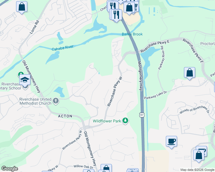 map of restaurants, bars, coffee shops, grocery stores, and more near 2000 Woodsorrel Drive in Birmingham