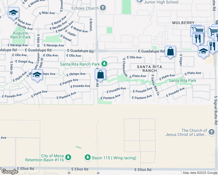 map of restaurants, bars, coffee shops, grocery stores, and more near 10063 East Pampa Avenue in Mesa