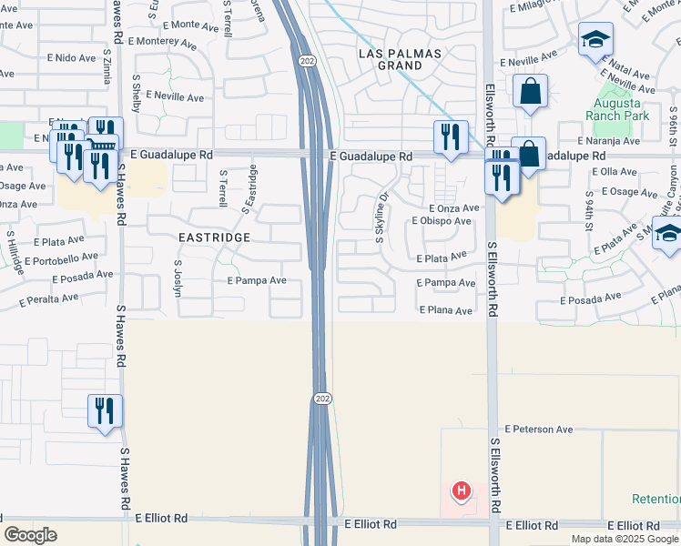 map of restaurants, bars, coffee shops, grocery stores, and more near 8841 East Portobello Avenue in Mesa