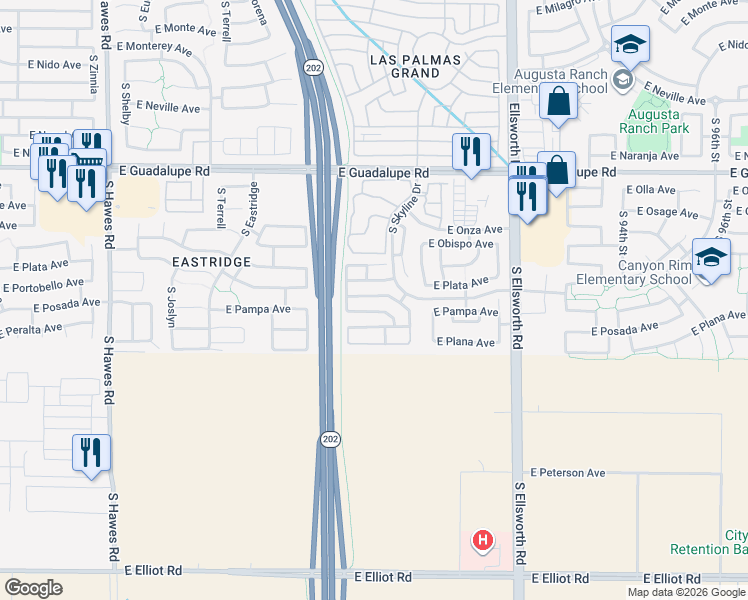 map of restaurants, bars, coffee shops, grocery stores, and more near 8913 East Portobello Avenue in Mesa