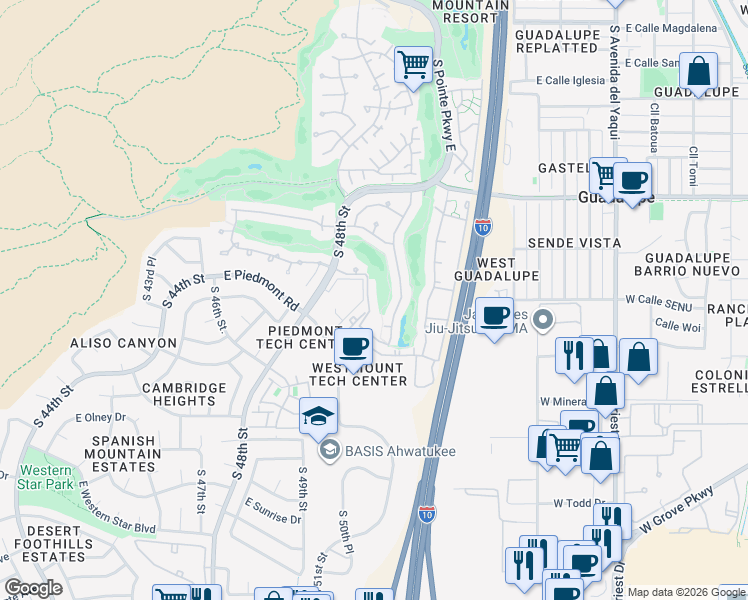 map of restaurants, bars, coffee shops, grocery stores, and more near 9605 South 50th Street in Phoenix