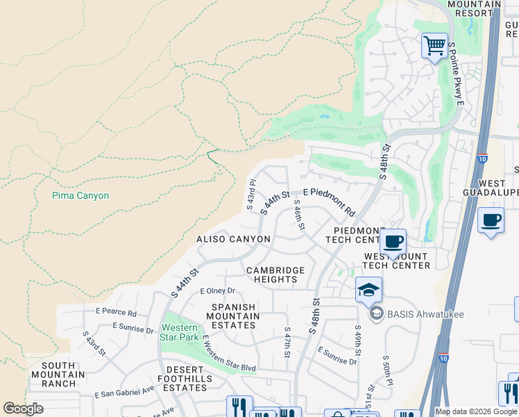 map of restaurants, bars, coffee shops, grocery stores, and more near 9610 South 44th Street in Phoenix