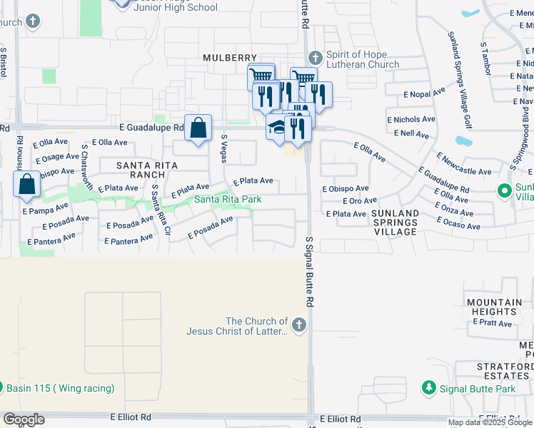map of restaurants, bars, coffee shops, grocery stores, and more near 10721 East Pampa Avenue in Mesa