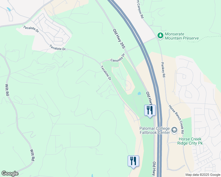 map of restaurants, bars, coffee shops, grocery stores, and more near 1879 Fox Bridge Court in Fallbrook