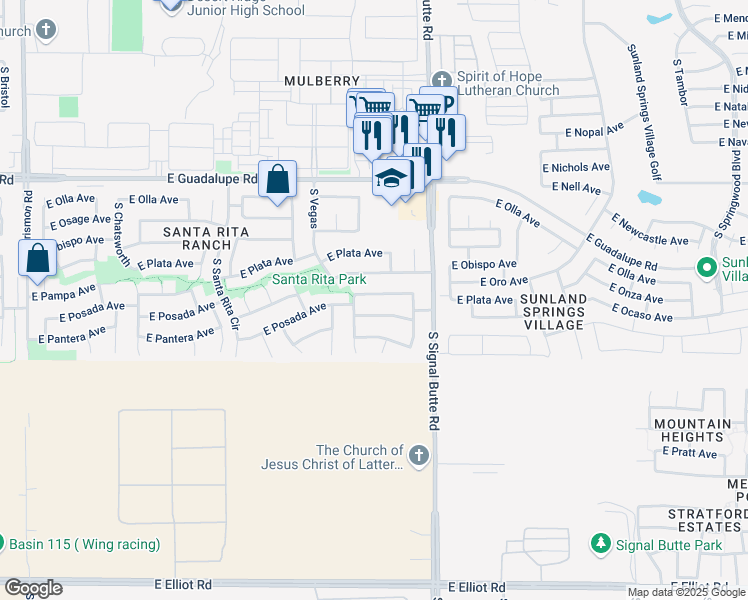 map of restaurants, bars, coffee shops, grocery stores, and more near 10721 East Pampa Avenue in Mesa