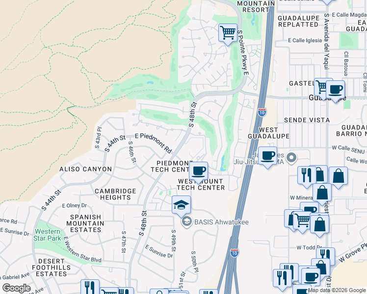 map of restaurants, bars, coffee shops, grocery stores, and more near 9605 South 48th Street in Phoenix