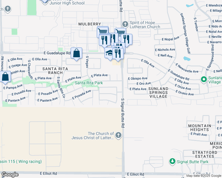 map of restaurants, bars, coffee shops, grocery stores, and more near 10721 East Pampa Avenue in Mesa