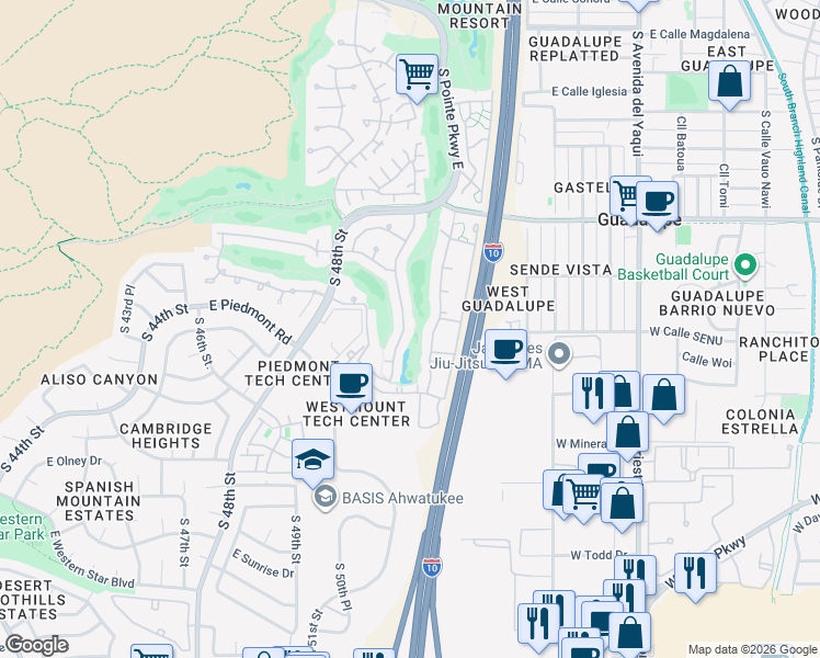 map of restaurants, bars, coffee shops, grocery stores, and more near 9605 South 51st Street in Phoenix