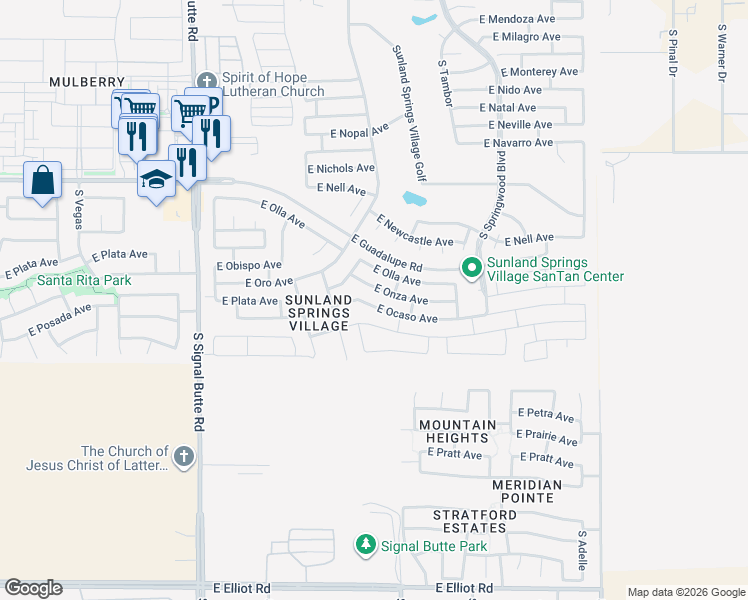 map of restaurants, bars, coffee shops, grocery stores, and more near 11117 East Ocaso Avenue in Mesa