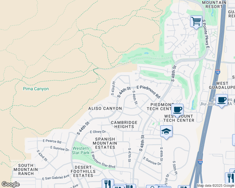 map of restaurants, bars, coffee shops, grocery stores, and more near 9608 South 44th Street in Phoenix