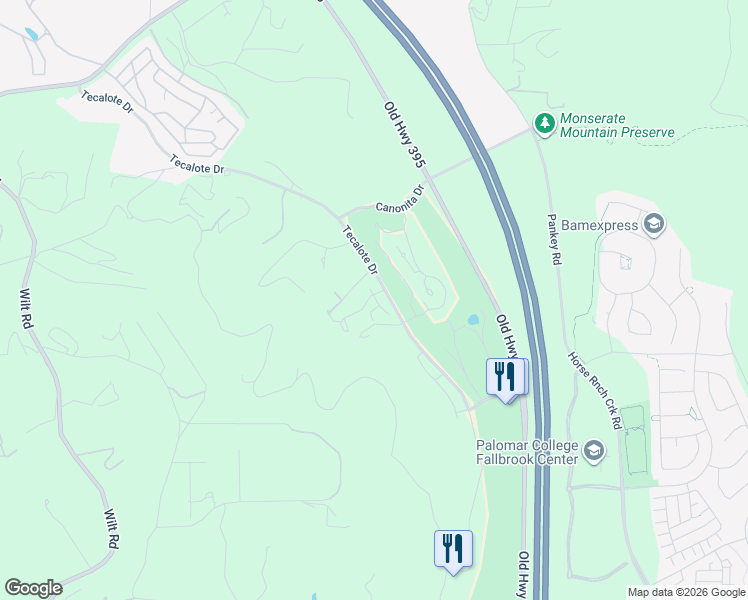 map of restaurants, bars, coffee shops, grocery stores, and more near 1899 Fox Bridge Court in Fallbrook