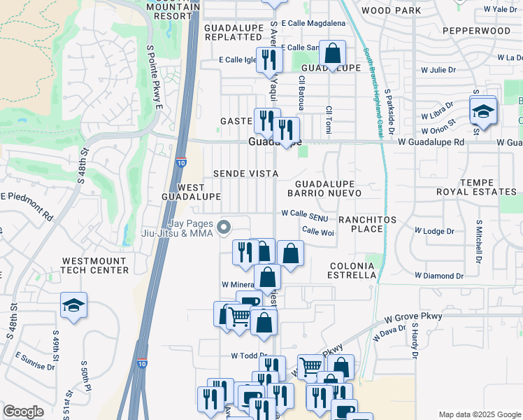 map of restaurants, bars, coffee shops, grocery stores, and more near 9446 Calle Azteca in Guadalupe
