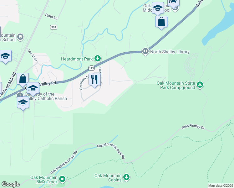 map of restaurants, bars, coffee shops, grocery stores, and more near 120 Spring Road in Birmingham
