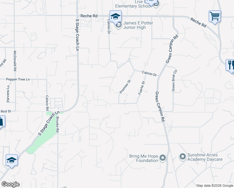 map of restaurants, bars, coffee shops, grocery stores, and more near 1815 Premier Street in Fallbrook