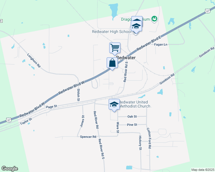 map of restaurants, bars, coffee shops, grocery stores, and more near 101-103 Elm Creek Drive in Redwater