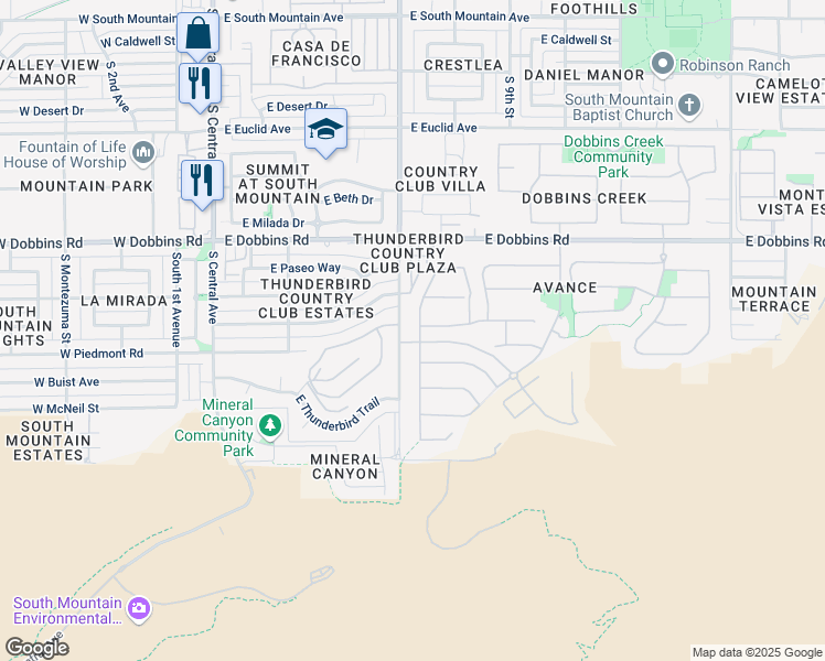 map of restaurants, bars, coffee shops, grocery stores, and more near 9516 South 7th Place in Phoenix
