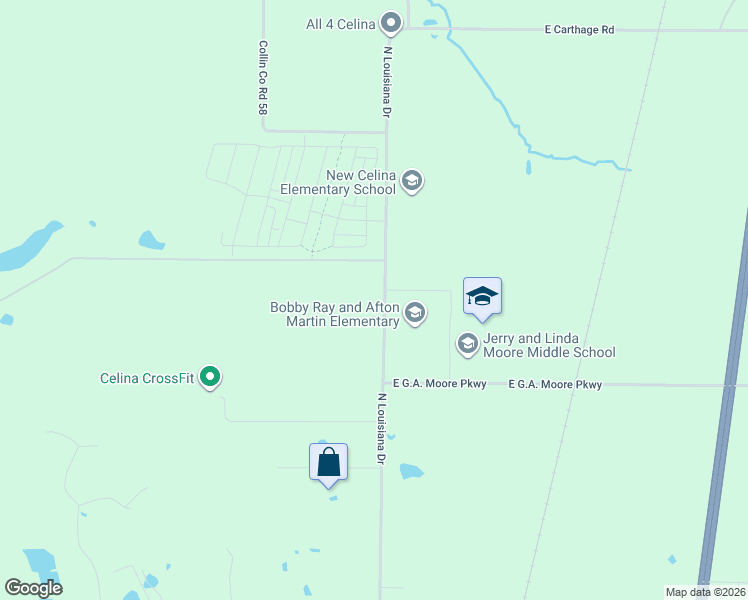 map of restaurants, bars, coffee shops, grocery stores, and more near Highway 289 Business in Celina