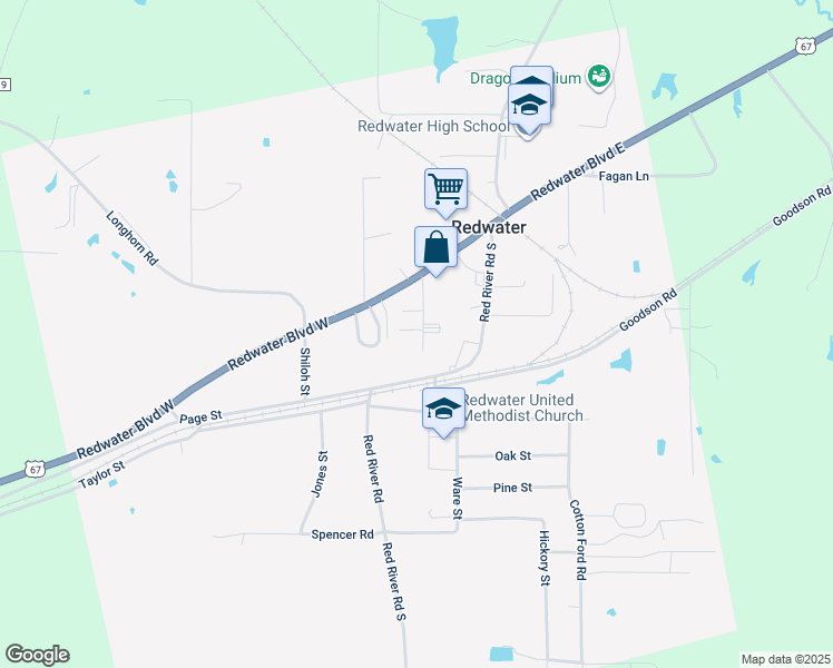 map of restaurants, bars, coffee shops, grocery stores, and more near 101-103 Elm Creek Drive in Redwater