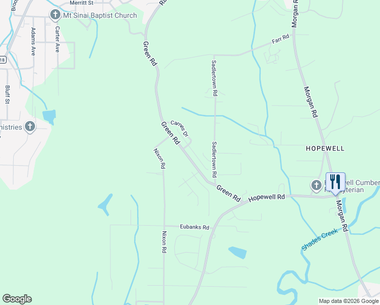map of restaurants, bars, coffee shops, grocery stores, and more near 3490 Misty Hollow Drive in Bessemer