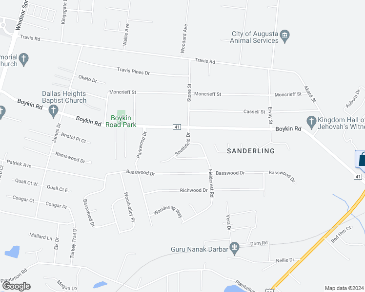 map of restaurants, bars, coffee shops, grocery stores, and more near 3811 Southfield Drive in Augusta